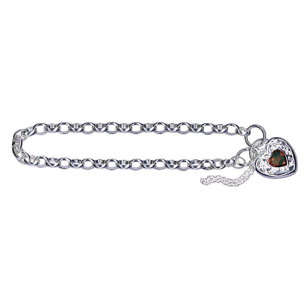 STERLING SILVER BELCHER PADLOCK BRACELET - NATURAL GARNET
