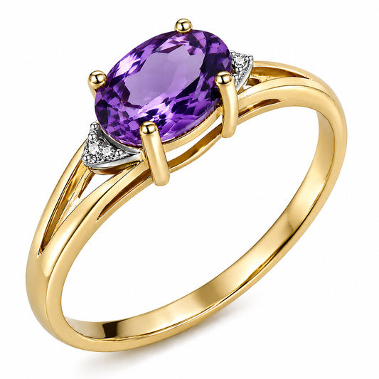 9CT GOLD AMETHYST + DIAMOND RING