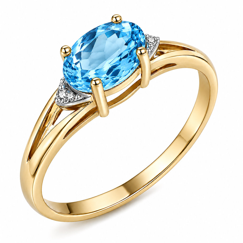 9CT GOLD TOPAZ + DIAMOND RING