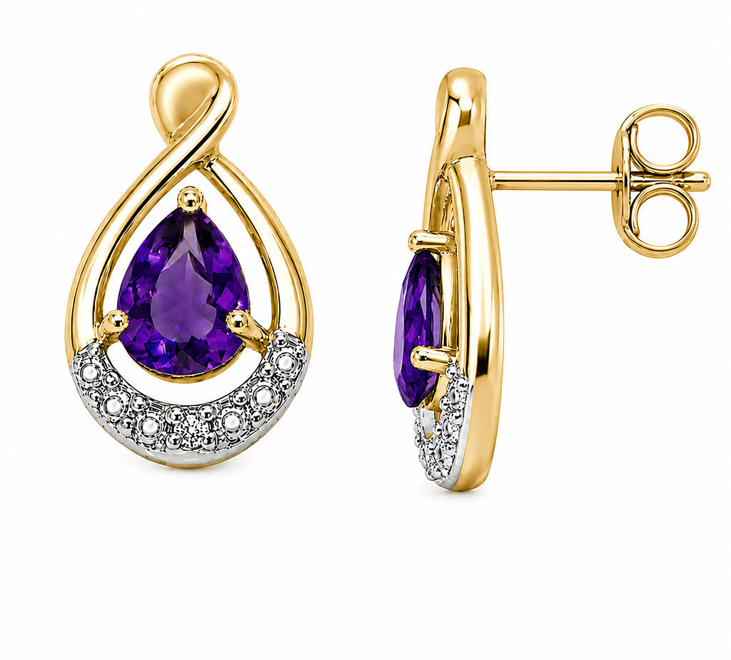 9CT AMETHYST + DIAMOND EARRINGS