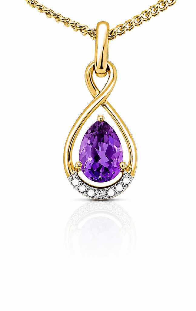 9CT GOLD AMETHYST + DIAMOND PENDANT