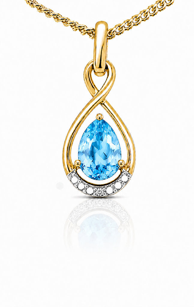 9CT GOLD TOPAZ + DIAMOND PENDANT