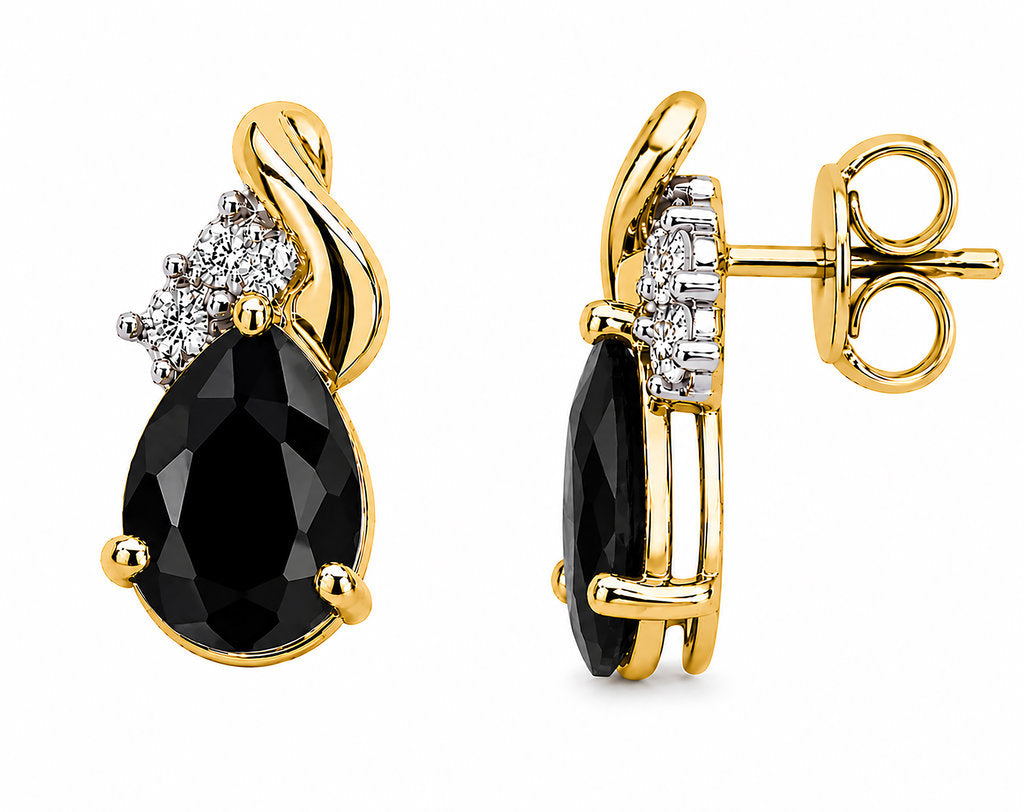 9CT GOLD BLACK SAPPHIRE + DIAMOND EARRINGS