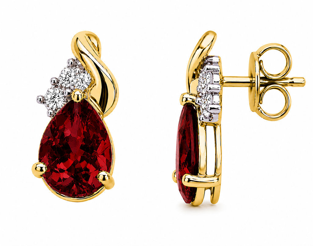 9CT GOLD GARNET + DIAMOND EARRINGS