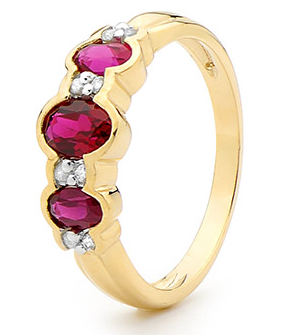 9CT GOLD RUBY + DIAMOND RING