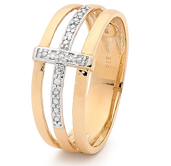 Gold cross ring store with diamonds