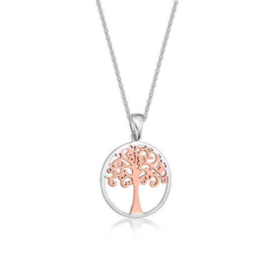 SILVER + ROSE GOLD SMALL TREE OF LIFE NECKLACE