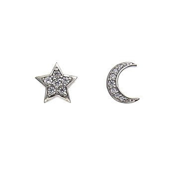 STERLING SILVER CZ STAR + MOON STUDS