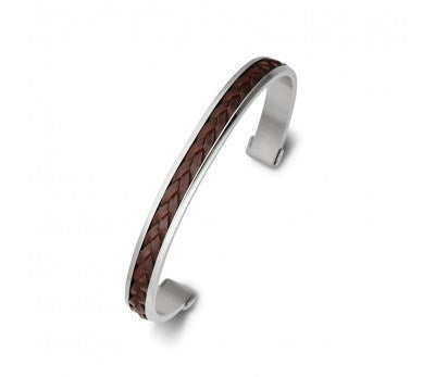 BROWN LEATHER SILVER MEN'S CUFF