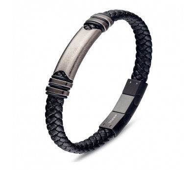 BLACK LEATHER VINTAGE MEN'S BRACELET
