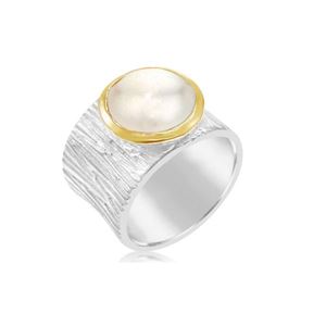 STERLING SILVER + GOLD PEARL RING