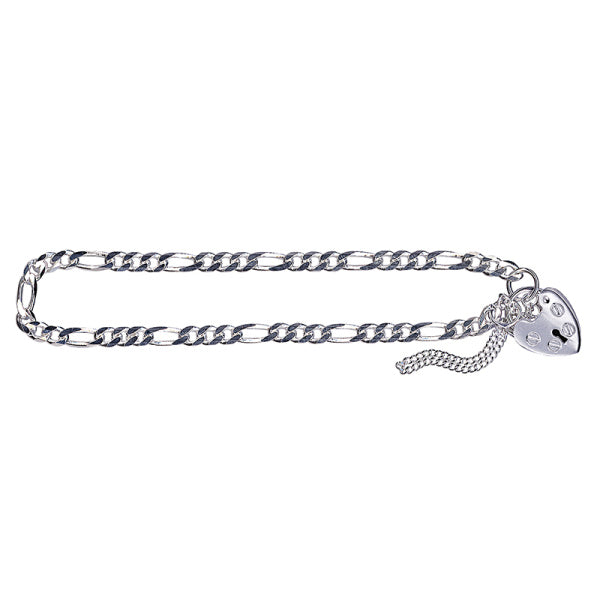 STERLING SILVER FIGARO PADLOCK BRACELET