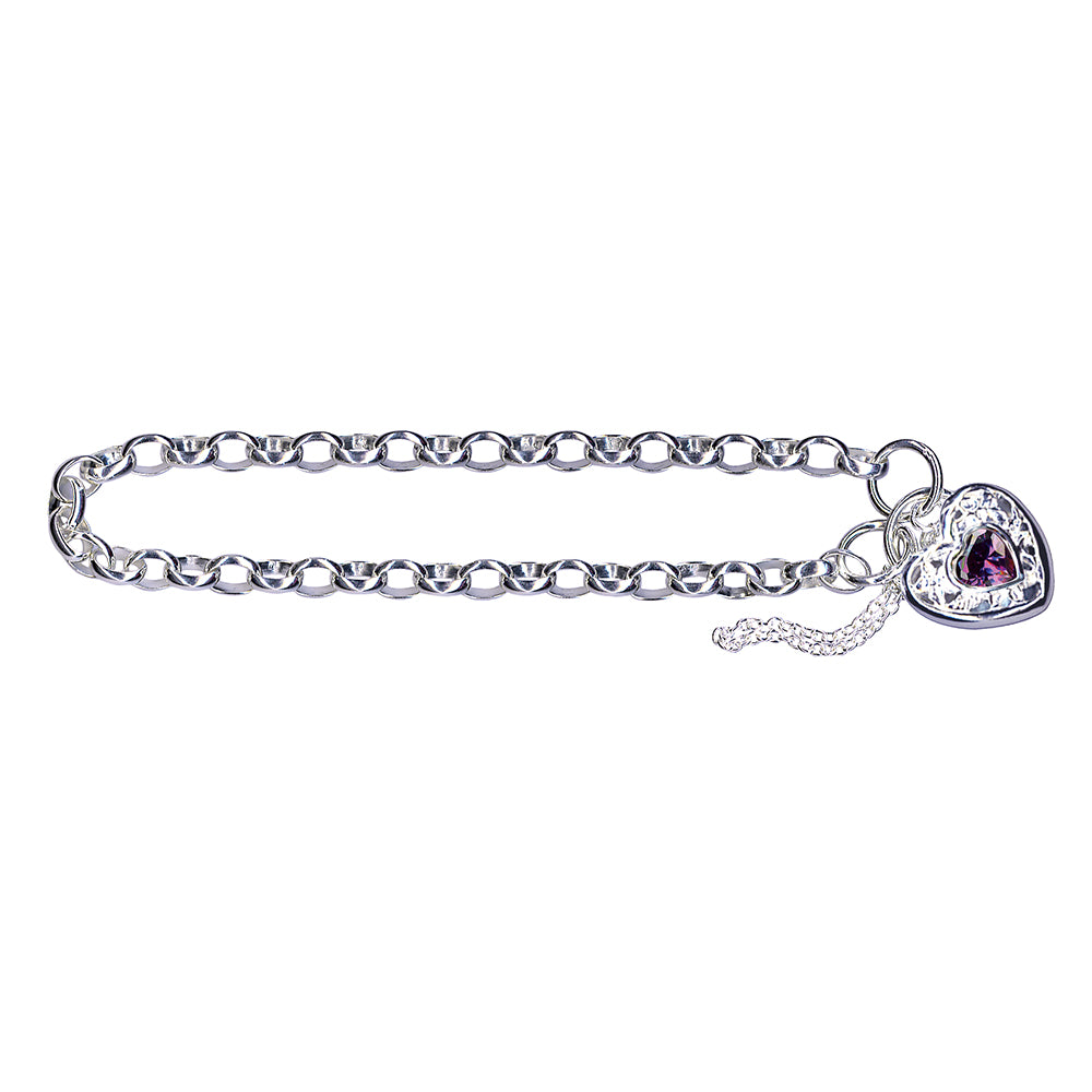 STERLING SILVER BELCHER PADLOCK BRACELET - AMETHYST
