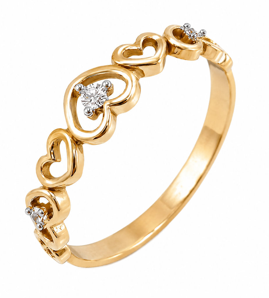 9CT GOLD DIAMOND HEARTS RING