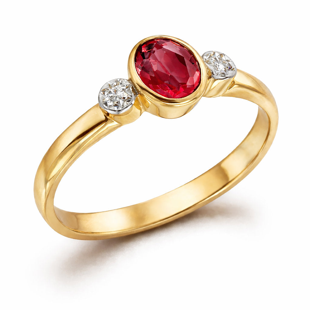 9CT GOLD CREATED RUBY + DIAMOND RING