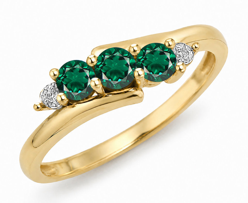 9CT GOLD CREATED EMERALD + DIAMOND RING