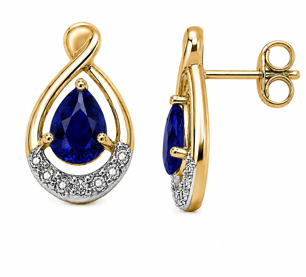 9CT GOLD CREATED CEYLON SAPPHIRE + DIAMOND EARRINGS