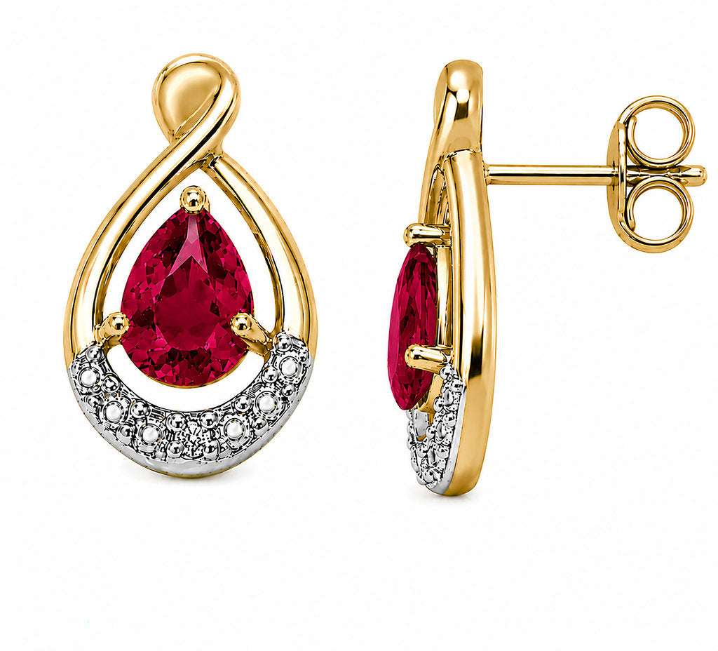 9CT CREATED RUBY + DIAMOND EARRINGS