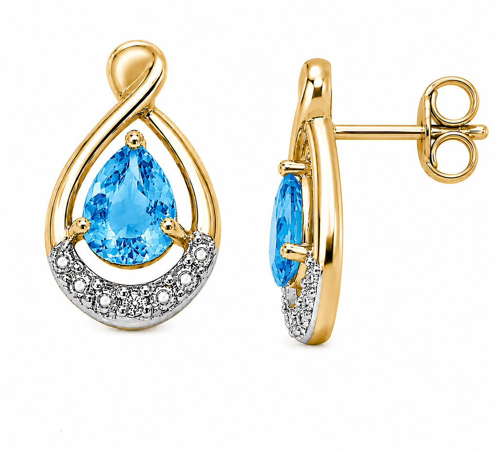 9CT GOLD BLUE TOPAZ + DIAMOND EARRINGS