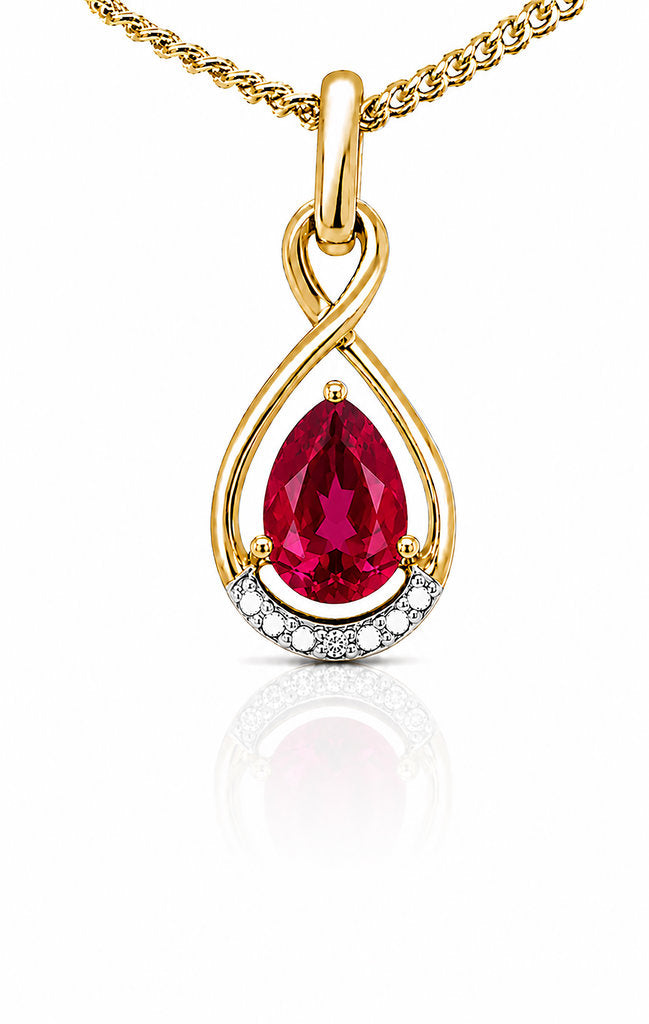 9CT GOLD CREATED RUBY + DIAMOND PENDANT