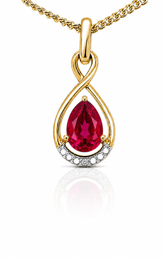 9CT GOLD CREATED RUBY + DIAMOND PENDANT