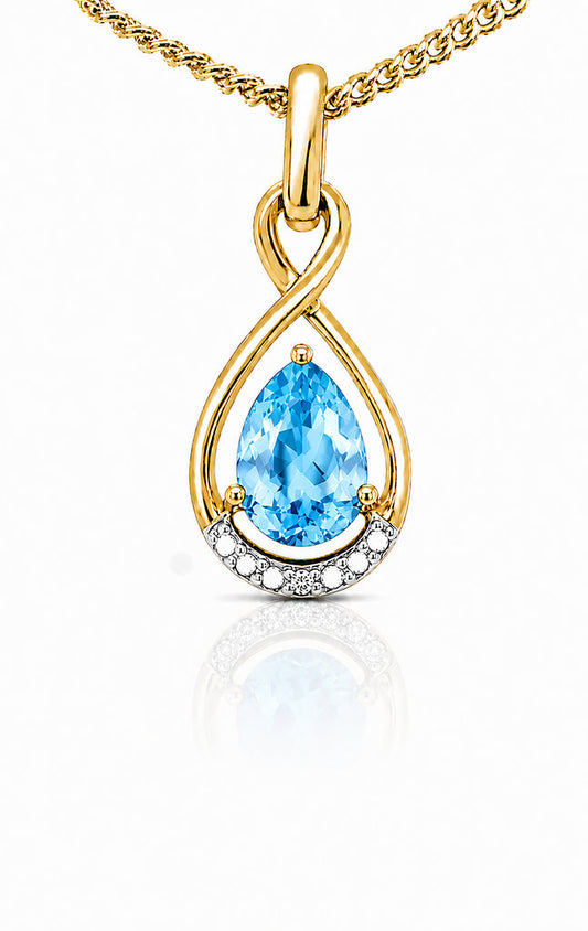 9CT GOLD TOPAZ + DIAMOND PENDANT