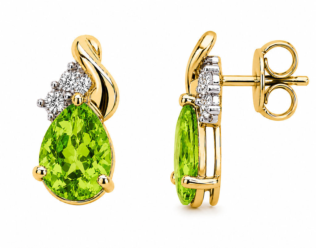 9CT GOLD PERIDOT + DIAMOND EARRINGS