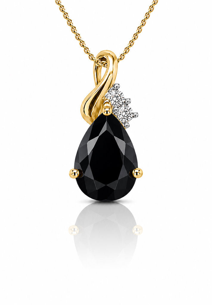 9CT GOLD BLACK SAPPHIRE + DIAMOND PENDANT