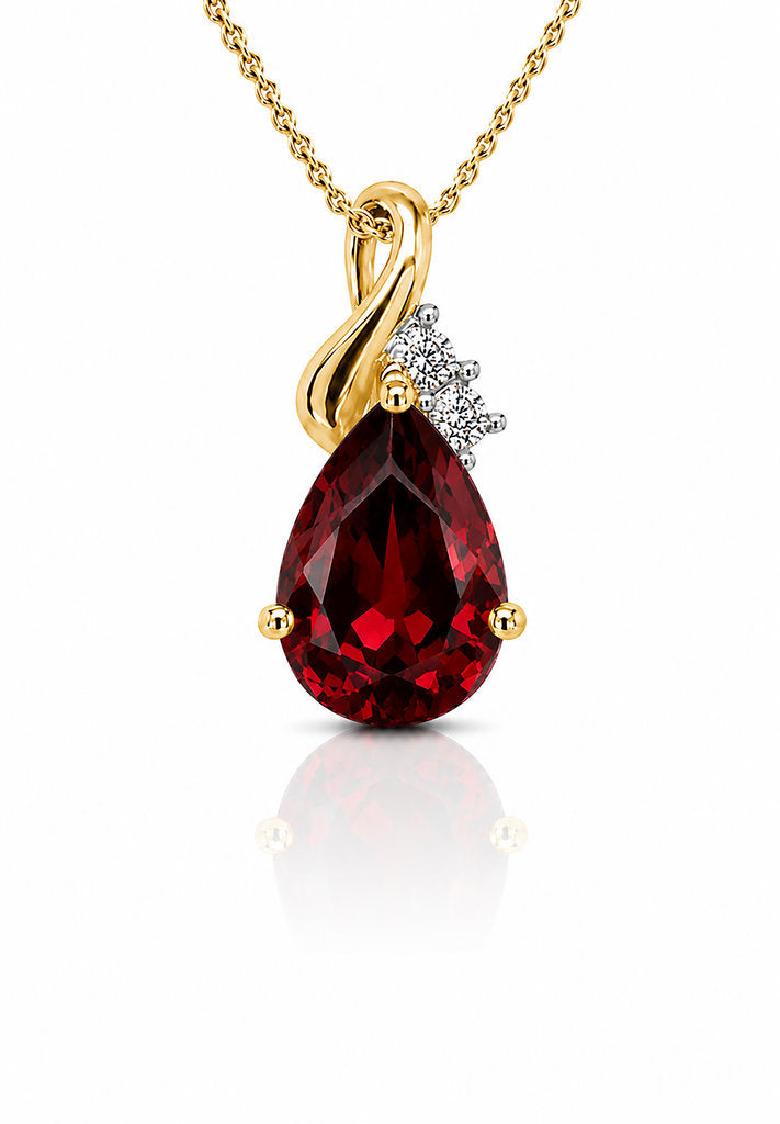 9CT GOLD GARNET + DIAMOND PENDANT