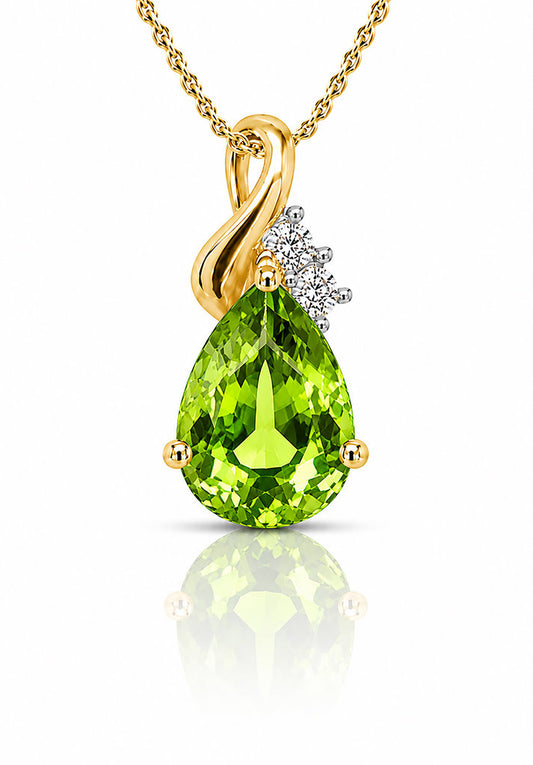 9CT GOLD PERIDOT + DIAMOND PENDANT