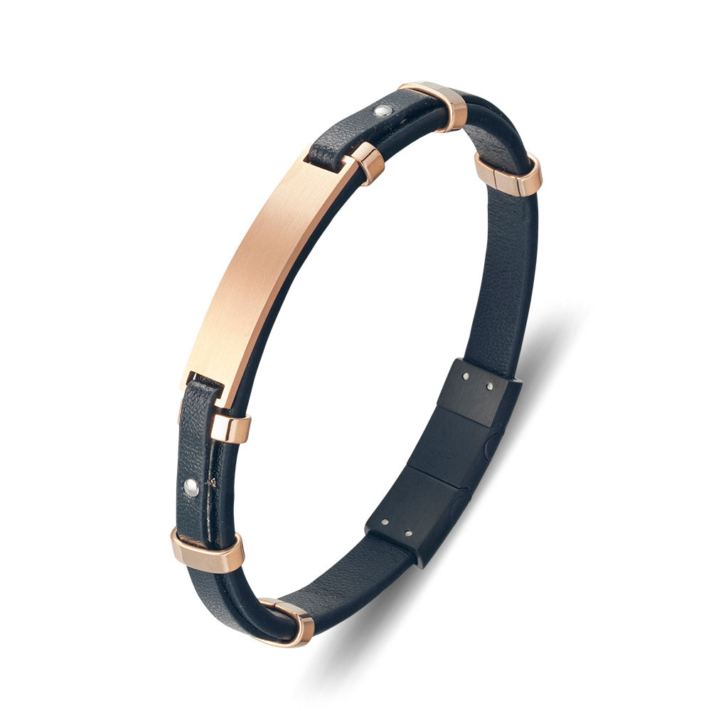 MENS ST IP RGP ID BRACELET LEATHER – So Silver So Gold