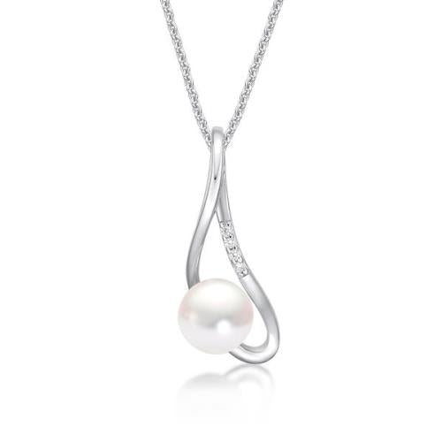 STERLING SILVER OFFSET PEARL CZ NECKLACE