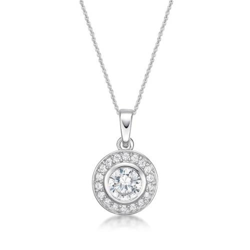 Sterling Silver CZ Halo Necklace