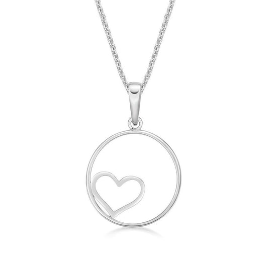 STERLING SILVER HEART IN CIRCLE NECKLACE