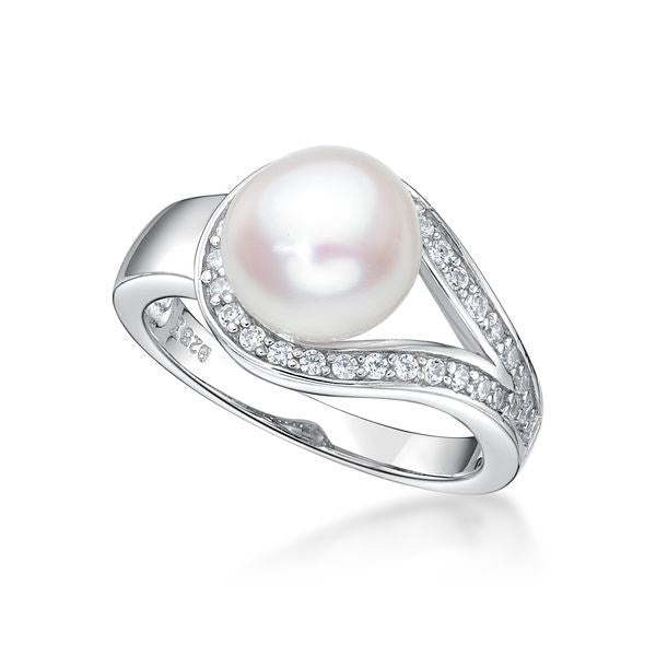 STERLING SILVER PEARL + CZ RING