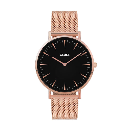 CLUSE ROSE + BLACK BOHO CHIC WATCH