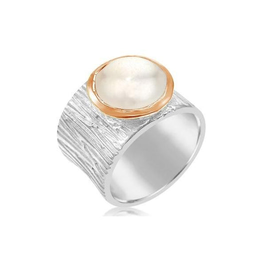 STERLING SILVER + ROSE GOLD PEARL RING