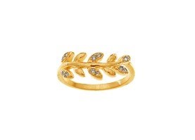 YELLOW GOLD CZ LEAF RING