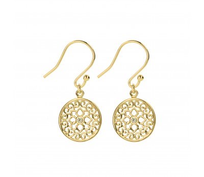 GOLD ROUND PATTERNED CZ EARRINGS