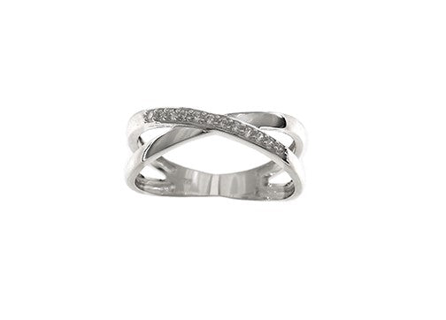 STERLING SILVER CZ CROSSOVER RING