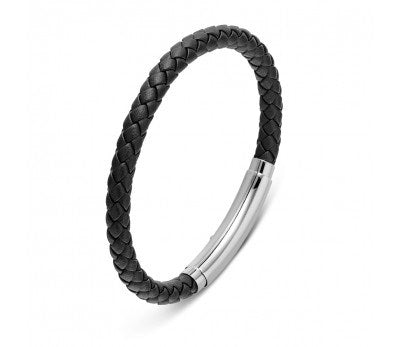 BLACK LEATHER BRAID BRACELET