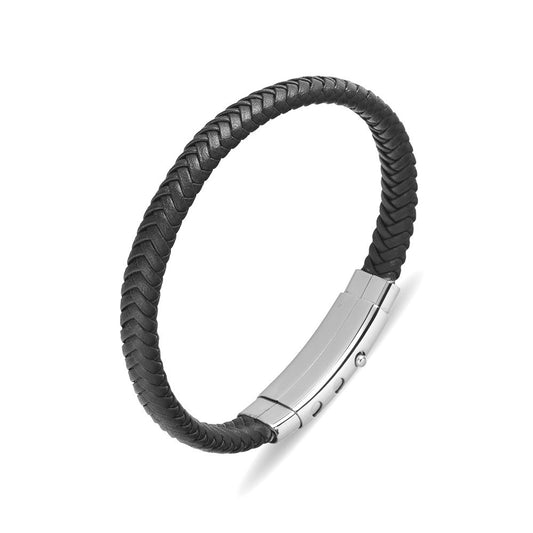 BLACK BRAID LEATHER MEN'S BRACELET
